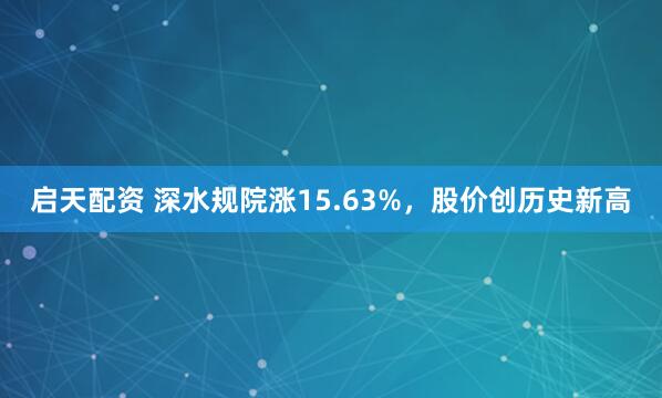启天配资 深水规院涨15.63%，股价创历史新高